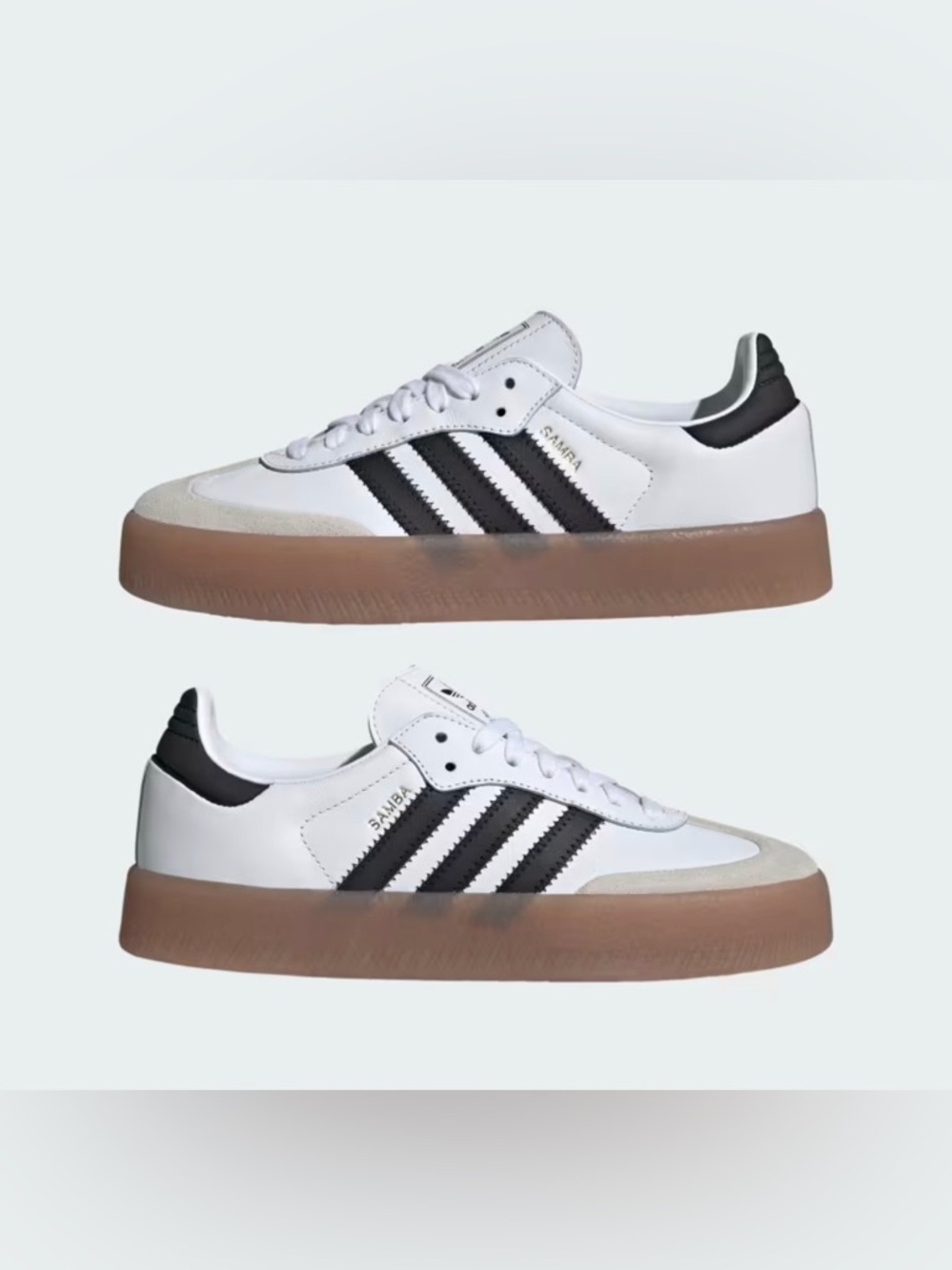 adidas White & Black Samba-Style Sneakers with Gum Sole